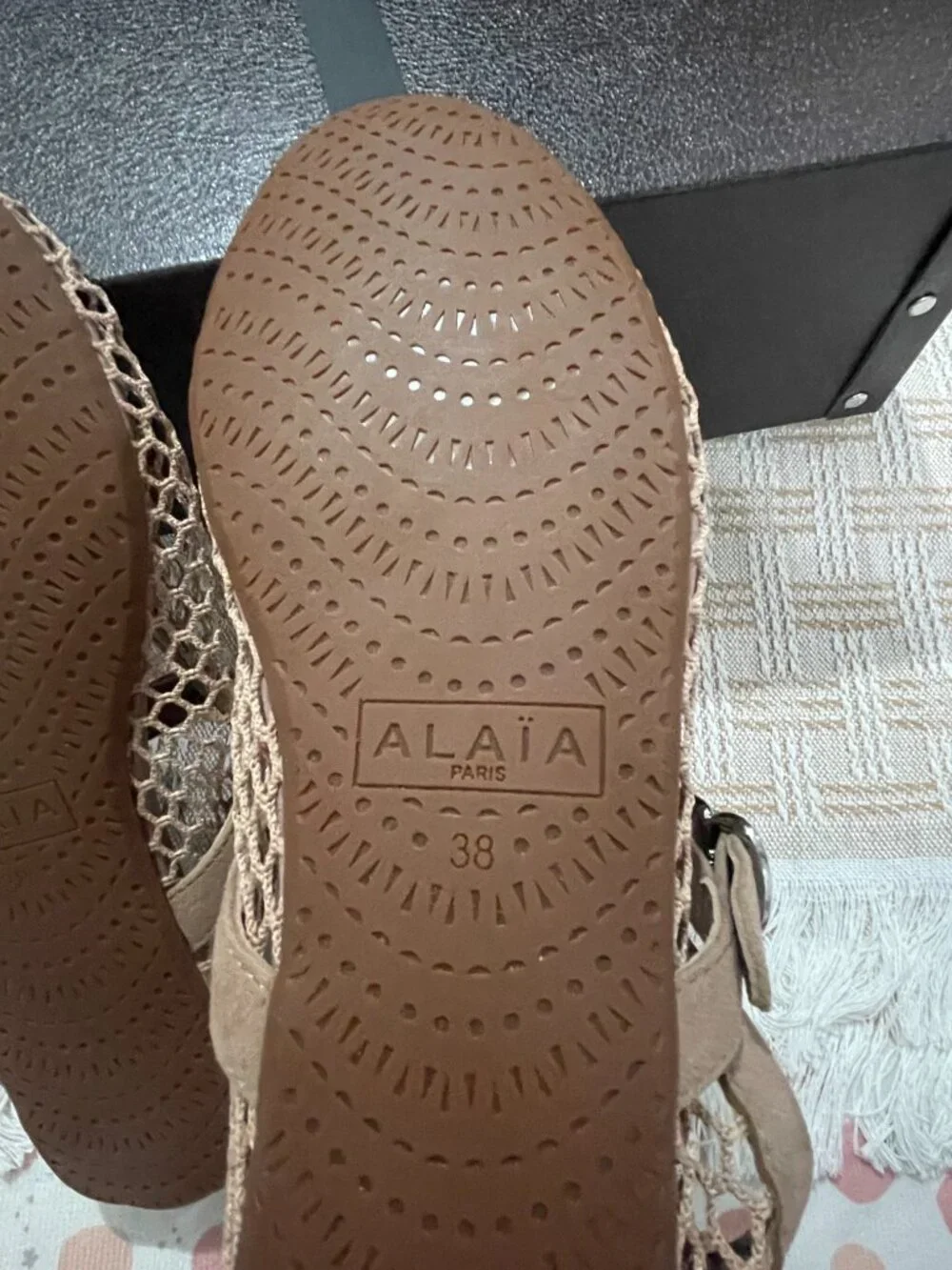 Alaia Nude Mesh Mary Jane Flats